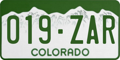 CO license plate 019ZAR
