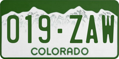 CO license plate 019ZAW