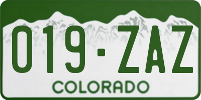 CO license plate 019ZAZ