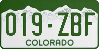 CO license plate 019ZBF