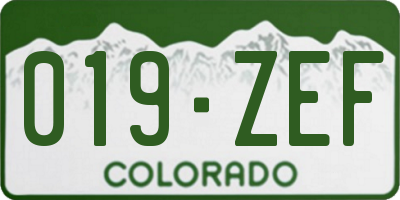 CO license plate 019ZEF