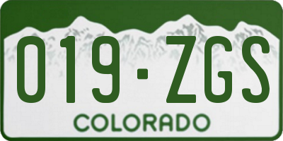 CO license plate 019ZGS