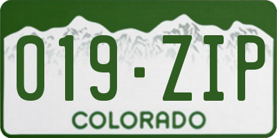CO license plate 019ZIP