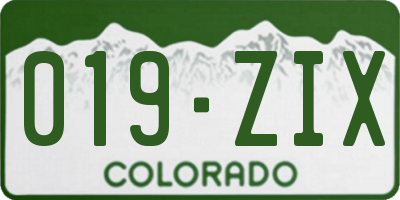 CO license plate 019ZIX
