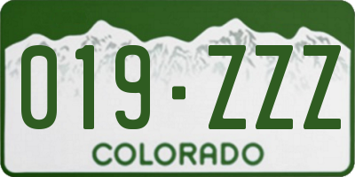 CO license plate 019ZZZ