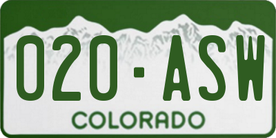 CO license plate 020ASW