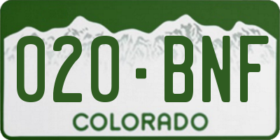 CO license plate 020BNF