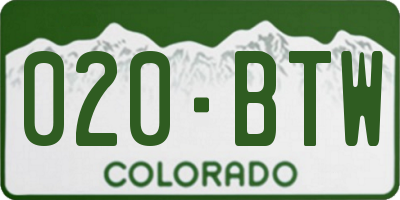 CO license plate 020BTW