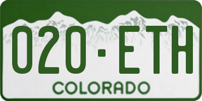 CO license plate 020ETH