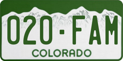 CO license plate 020FAM