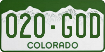 CO license plate 020GOD