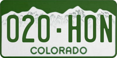 CO license plate 020HON