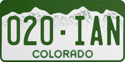 CO license plate 020IAN