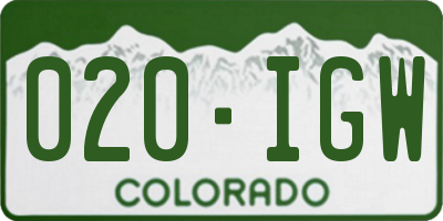 CO license plate 020IGW