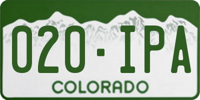 CO license plate 020IPA