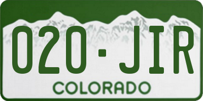 CO license plate 020JIR