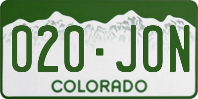 CO license plate 020JON