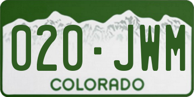 CO license plate 020JWM