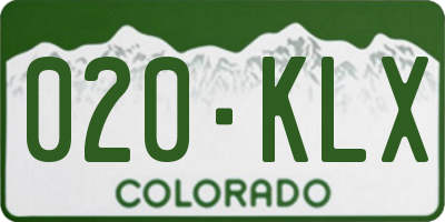 CO license plate 020KLX