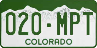 CO license plate 020MPT