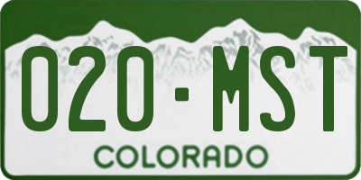 CO license plate 020MST