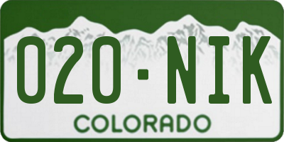 CO license plate 020NIK