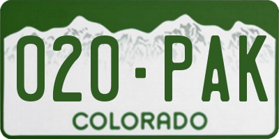 CO license plate 020PAK