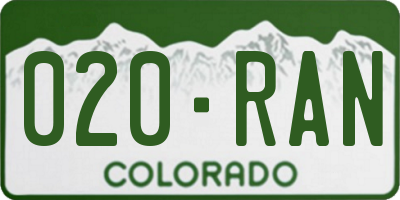 CO license plate 020RAN