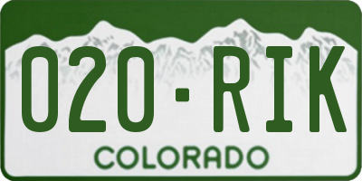 CO license plate 020RIK