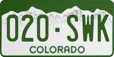 CO license plate 020SWK