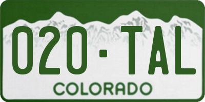 CO license plate 020TAL