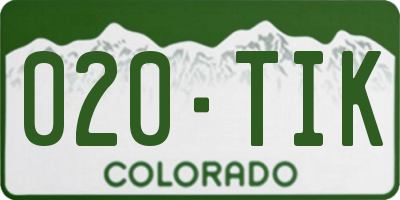 CO license plate 020TIK