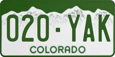 CO license plate 020YAK