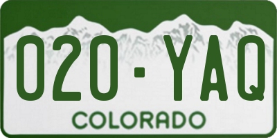 CO license plate 020YAQ