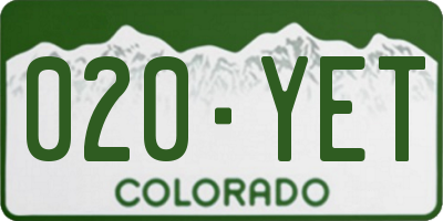 CO license plate 020YET