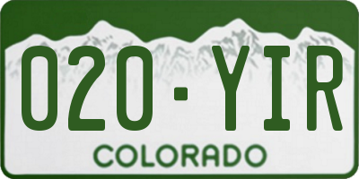 CO license plate 020YIR
