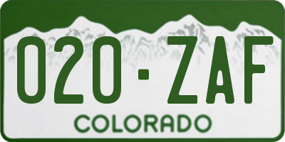 CO license plate 020ZAF