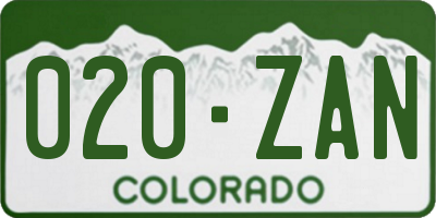CO license plate 020ZAN