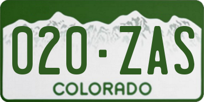 CO license plate 020ZAS