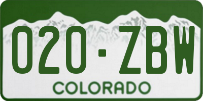 CO license plate 020ZBW