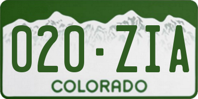 CO license plate 020ZIA