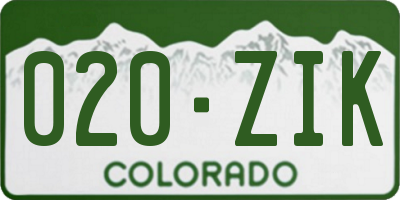 CO license plate 020ZIK