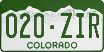 CO license plate 020ZIR