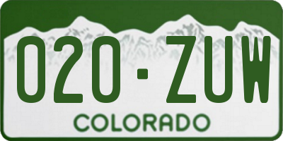 CO license plate 020ZUW