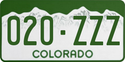 CO license plate 020ZZZ