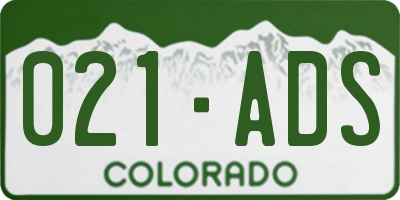 CO license plate 021ADS