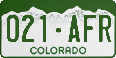 CO license plate 021AFR