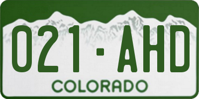 CO license plate 021AHD