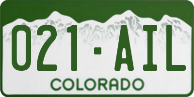 CO license plate 021AIL
