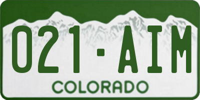 CO license plate 021AIM